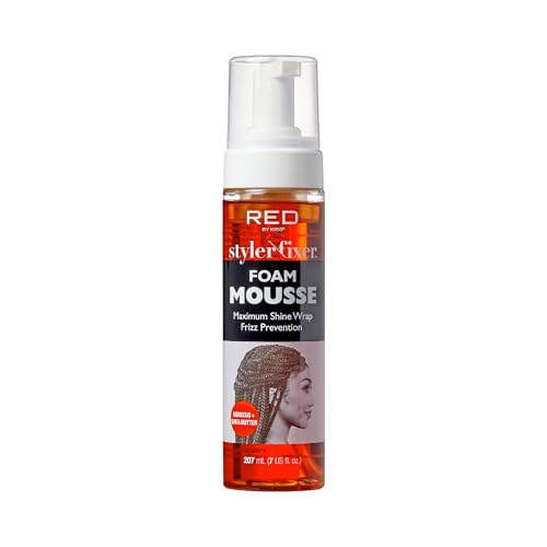 Red by Kiss Foaming Mousse, Maximum Shine Wrap Mousse, Reduce & Prevent Frizz, Define Curls, Set & Hold Styles, Nourishes Dry & Brittle Hair (Hibiscus + Shea Butter)
