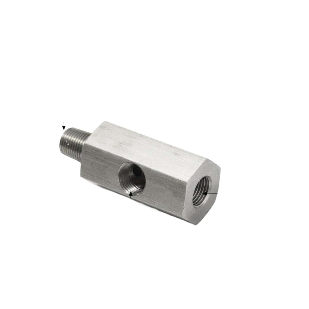 Stainless Steel Oil Pressure Tee Adapter with 1/8 NPT and 1/8″ BSPT Side Holes for Turbo Feed Line Gauge