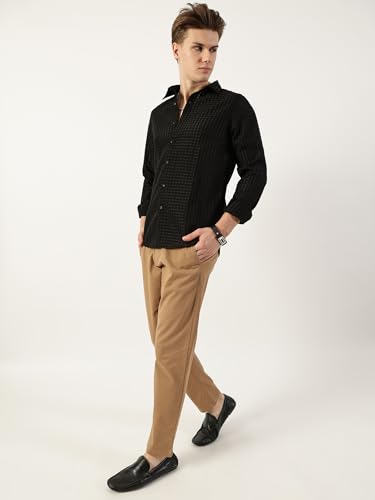 Image of Thomas Scott Men's | Solid | Textured Fabric | Full Sleeve | Slim Fit | Polyester-Blend | Spread Collar | Casual Shirt