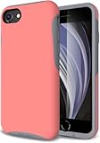 TEAM LUXURY Case for iPhone se (2022/2020), iPhone 8, iPhone 7 case - Shockproof Slim Protective Cover Compatible with Wireless Charging - (Pink Coral/Gray)