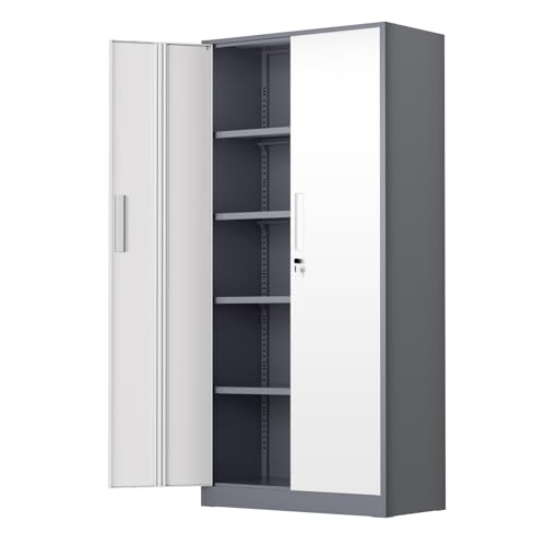 Image of INTERGREAT Metal Storage Cabinet, 72 inch Locking Steel Cabinets with 2 Door and 4 Adjustable Shelves, Tall Metal Cabinet for Home Office, Garage, Warehouse,(New Grey)