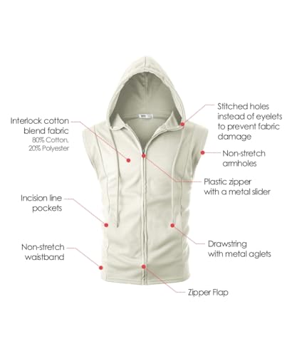 Image of Ohoo Mens Slim Fit Sleeveless Lightweight Zip Up Hooded Sweatshirt Vest Hoodie