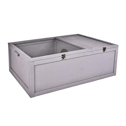 Anisum Wooden Tortoise House - Lockable Turtle Habitat with Wire Top and Handle - Indoor Tortoises Enclosure for Small Animals, Outdoor Reptile Cage - Easy Assembly(Grey)