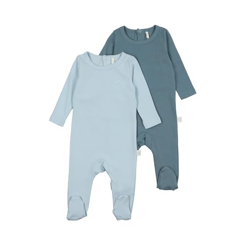 Pouf Baby - Premium 2 Pack Blue Cotton Baby Footies (3-6M), Soft & Stretchy Unisex Infant footies Ideal for Everyday Comfort & Baby Shower Gifts