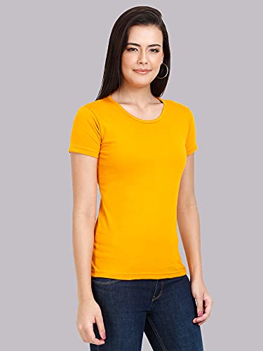 Image of FLEXIMAA Women's Cotton Plain Round Neck Half Sleeve T-Shirt