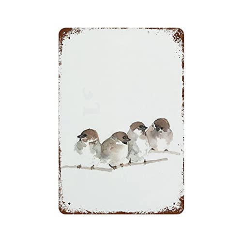 Anique Tin Sign Birds Print Birds Ornament Birds House Decor Birds Art Wall Sign Bird Watercolor Sparrow Figurine Beige White Decor 8x5.5 Inch