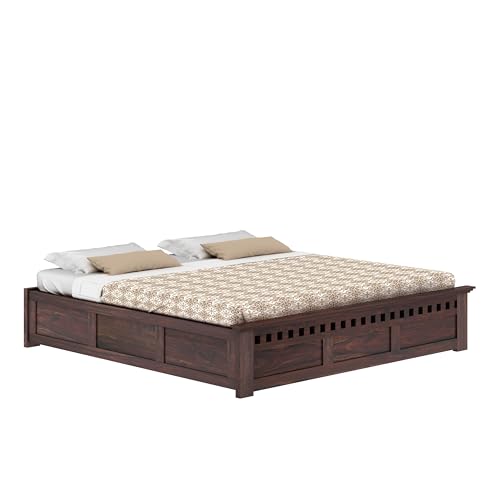 Image of Ganpati Arts Armania Solid Sheesham Wood King Size Bed with Box Storage Without Headboard Wooden Double Bed Cot Palang Furniture for Bedroom Living Room Home (Walnut Finish)