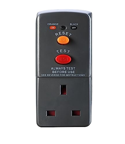 Masterplug Safety RCD Plug-in Black Adaptor with Circuit Breaker Safety Trip Switch Garden 13A 240V