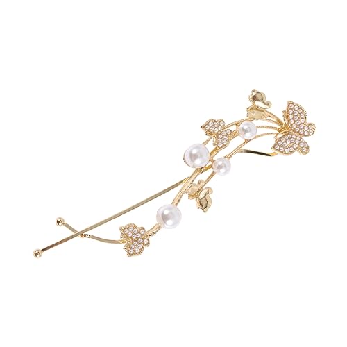 DONFAMDS 2個 ヴィンテージ風パールバタフライヘアバレッタ 女性用髪留め 和風レトロデザイン 耐久性素材 結婚式やパーティーに