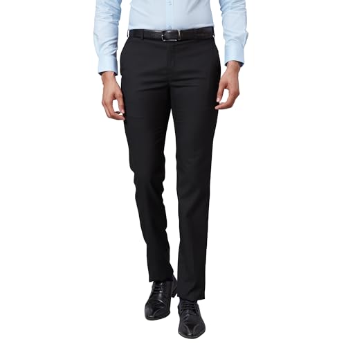 Image of Raymond Men Slim Fit Structure Pattern Poly Viscose Lycra Blend Flat Front Formal Trouser