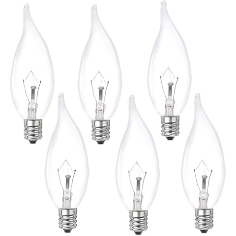 DXMKOP E12 Candle Light Bulbs,60W Candelabra Light Bulbs, E12 B10 Clear Candle Base Bulb with Warm White 2700K, 600 Lumen Dimmable, Flame Shaped Incandescent Chandelier Light Bulbs,Dimmable Cover