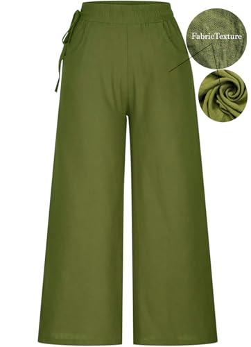 Image of KOTTY Women's Crumble Fabric High Waist Solid Color Drawstring Wide Leg Trousers Loose with Pockets