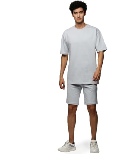 Image of SHOWOFFFF Men Solid Two-Piece Co Ords | Round Neck Half Sleeves Cotton Co Ords for Mens | Mid-Rise Regular Fit Above Knee Co Ords for Men's