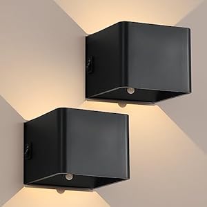 pasentel LED Sensor Wall Lights Indoor Motion Detection, 5W Wall Lamps Battery Operated with Switch, USB Charging Wall Sconces 3000K Portable Cordless Light for Staircase Corridor Bedroom, 2 Pack