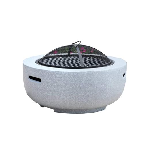 GMBAYUE Brasero Exterior con Parrilla – ø 60 Cm, Barbacoa Portatil, Estufa Exterior para Jardín, con Base Resistente de Imitación de Hormigón para Terraza, Patio y BBQ