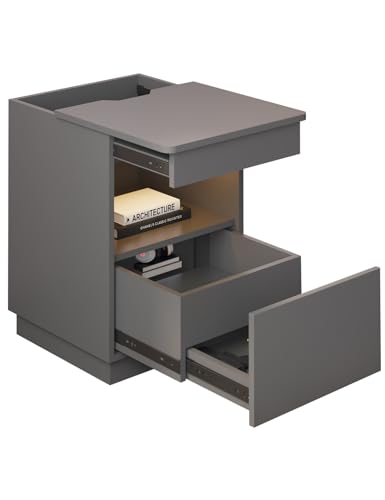 STETNALA Nightstand with USB and Type-C Ports, Charging Station, Large Nightstand with Gun Drawer,Modern Beside Table with LED Human Sensor Light, End Table with Drawer for Bedroom or Living Room