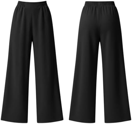Wide Leg Pants For Women Flowy Palazzo Elastic Waist Trousers With Pockets - 3
