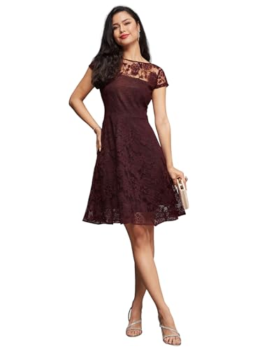 Image of Miss Chase Women's Round Neck Sleeveless Floral Ruffled GatheKnee-Long Skater Dress