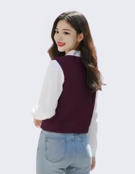 Image of Regular Fit Collared Knit Top for Women, Long Sleeve Casual T-Shirt, Black and White, Rib-Knit Material, Korean Trendy Style