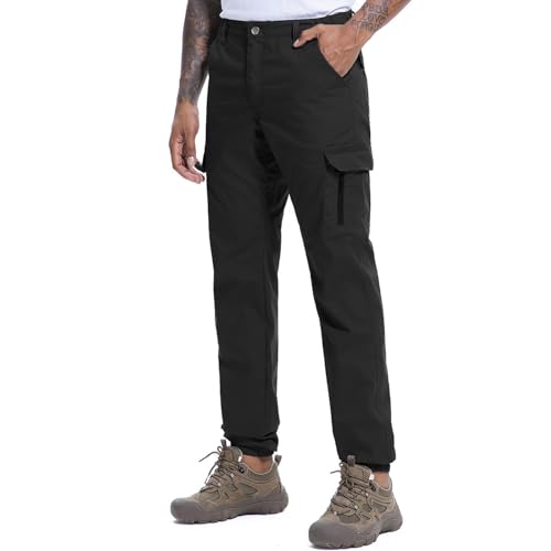 Lightweight Cargo Work Pants Ripstop Fabric with Multi Pockets Elastic Waist Casual Black Jogging Pants Outdoor Pantalones deportivos para Hombre by GRUOTACS - Used condition - US$13.67
