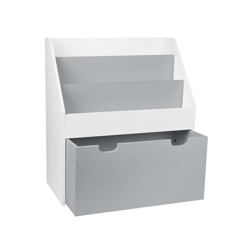 OHMG Libreria per bambini con 3 scomparti e cassapanca per giocattoli, scaffale in legno, portaoggetti per libri e giocattoli nella camera dei bambini, baule per giocattoli, mobile per camerette dei