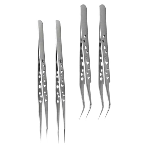 WHAMVOX 4 Pinzas De Precisión De Acero Inoxidable Multiusos Con Punta Curva Para Trabajar Metales Limpiar Joyas De Precisión Y Para Modelismo Color Plateado