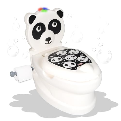 Lemodo Kindertöpfchen Töpfchen Kinder ab 18 Monate Kindertoilette Babytopf mit Spülgeräusch herausnehmbarer Innenbehälter rutschhemmender Boden Toilettenpapierhalter Töpfchentraining Motiv Panda
