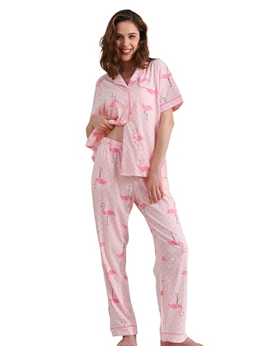 Image of NAP BOUND 100% Cotton Women's Pajama Sets Short Sleeve Button Down Soft Pjs 2 Piece Lounge Set with Pocket Nightwear XS-XXL