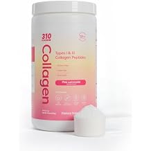 310 Nutrition Collagen Peptides for Women & Men - Hydrolyzed Grass-Fed Collagen with Hyaluronic Acid, Resveratrol, Vitamin C D E - Skin Hair Nail Joint Support - Pink Lemonade, 30 Servings