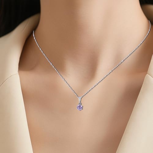 Tiny Silver Amethyst Necklace for Women, 5MM Purple Crystal Pendant Necklace, Dainty Round Gemstone Jewelry - Like Gift for Birthdays, Sensitive Skin & Lavender Lovers3