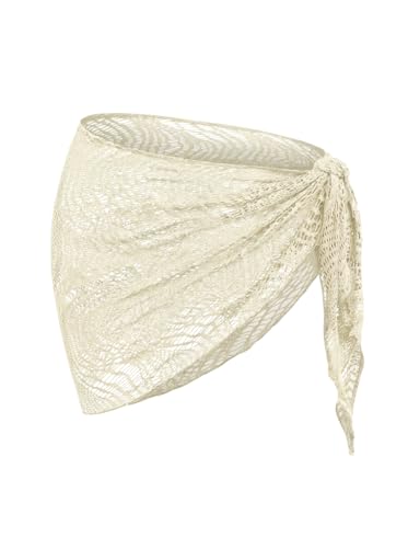 Image of ZAFUL Sarong Coverups for Women Beach Vacation Fishnet See Thru Tie Side Bathing Suit Cover Up Mini Skirt