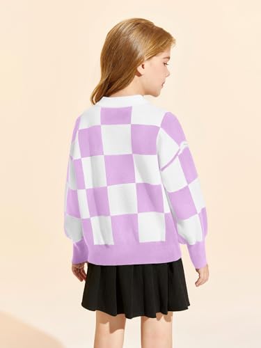 Image of Girls Sweaters Kids Fashion Plaid Mock Neck Pullover Sweater Tops 5-14 Years