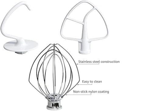 Funmit-Mixers-Accessories-K45WW-Wire-Whip-K45DH-Dough-Hook-K45B-Coated-Flat-Blade-Paddle-with-Scraper-Replacement-for-Kitchen-Tilt-Head-Aid-Stand-Mixer-Attachments-Stainless-Steel Funmit Mixers Accessories K45WW Wire Whip K45DH Dough Hook K45B Coated Flat Blade Paddle with Scraper Replacement for Kitchen Tilt Head Aid Stand Mixer Attachments Stainless Steel