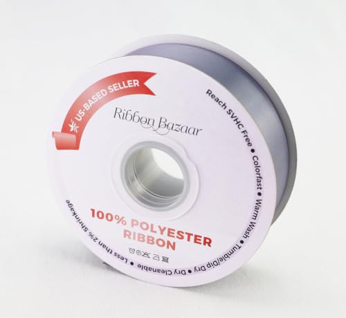 Image of Ribbon Bazaar Double Faced Satin - Premium Gloss Finish - 100% Polyester Ribbon for Gift Wrapping, Crafts, Scrapbooking, Hair Bow, Decorating & More - 4 inch Gray 25yd