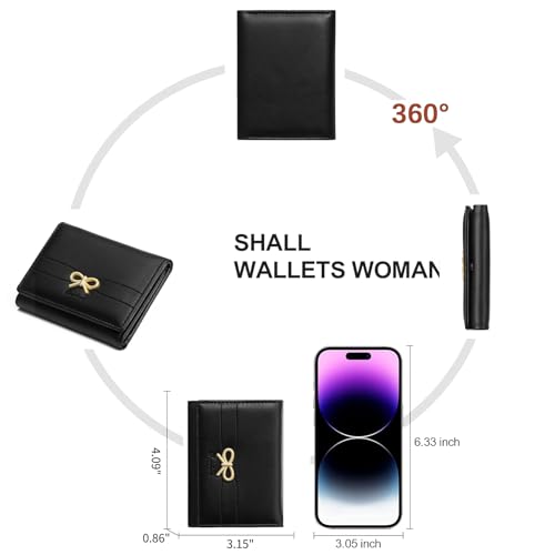 Image of RNIEGA Small Wallets Girls Cute Coquette Bow Wallet Women Aesthetic Credit Card Holder with ID Window, Black