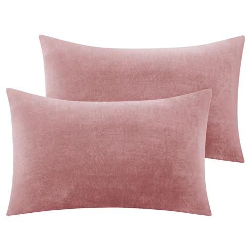 Image of BEDELITE Flannel Pillow Cases Queen Size Set of 2, Dusty Pink, 20x30 Inches
