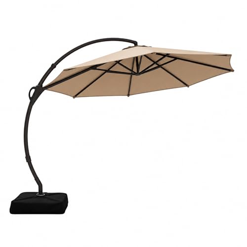 LAUSAINT HOME Outdoor Patio Umbrella with Base included, 11 FT Deluxe Curvy Cantilever Umbrella Heavy Duty Offset Hanging Umbrella with 360° Rotation for Market, Pool, Garden, Backyard, Deck (Beige)