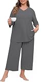 Lastshe Conjunto de pijama de 2 piezas con cuello en V y pantalones capri con bolsillos, 2X