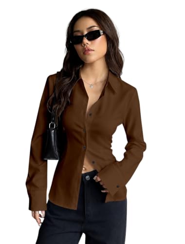Image of JANIX Women's Solid Shirt | Full Sleeve Button Down Collared Shirt | Regular Fit Casual Formal Office Wear Western Top