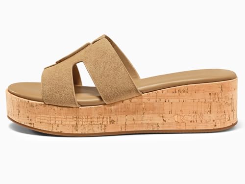 Image of Coutgo Women's Platform Wedge Sandals Open Toe Slip On Slides Cork Heeled Cutout Comfortable Summer Shoes