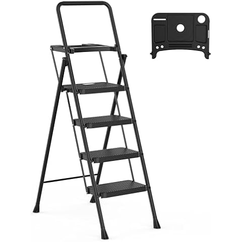 4 Step Ladder with Tool Platform and Anti-Slip Pedal Cover