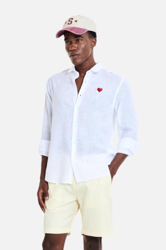 Image of SNITCH Men Casual Shirt | Regular Fit Full Sleeve Point Collar Solid Design with Embroidered Heart | 100% Lyocell & Breathable Fabric for Smart Casual Wear
