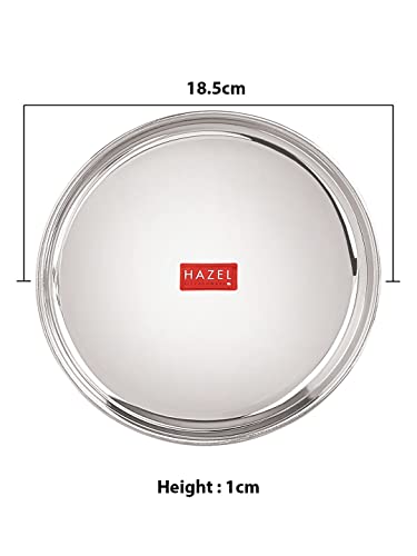 Image of HAZEL Stainless Steel Snack Plates Set of 6 | 18.5 cm Quarter Plate for Kitchen | Mirror Finish Glossy, Steel Serving Plate