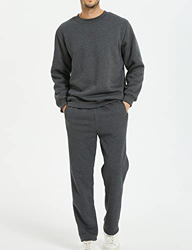 Yeokou Mens Fashion Warm Fleece Crewneck Sweatshirt Thick Sherpa Lined Pullover Tops(Grey-Xl) #TOP6