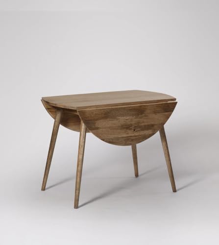 Image of Solid Wooden 2 Seater Round Dining Table | Foldable Table Without Chairs for Living Room, Dining Room, Hotel & Home, Brown Finish, (d100 x w120 x 75 CM)