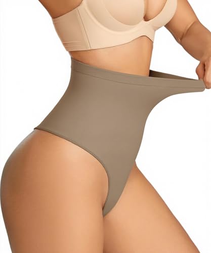 Becotal Damen Shapewear Unterhose Bauchweg Miederhose hoher Taille Nahtlos Stark Formend Bauchkontrolle Unterwäsche Atmungsaktive Figurformende Miederslips Tanga, Beige, M