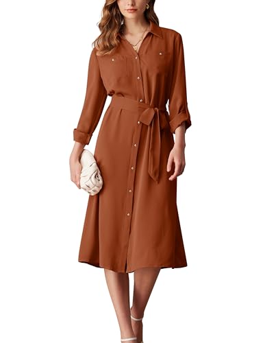 GRACE KARIN Women's Long Sleeve Button Down Shirt Dress Casual Lo...