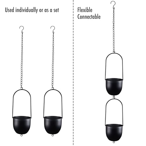 Image of Metal Hanging Planters Set of 2 with 6 Inch Oval Pots - Stackable and Connectable Plant Hangers - Black Modular Wall and Ceiling Mount Holders for Indoor and Houseplants