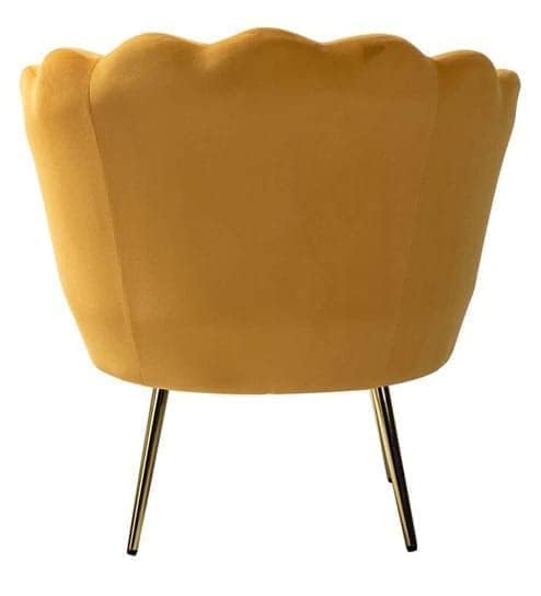 Image of Wooden Velvet Shell Accent Chair, Upholstery, Gold Metal Legs, Channel Tufted Design, Barrel Chair for Living Room, Drawing Room, Bedroom, & Office (Yellow)