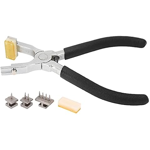 Ladieshow Leather Hole Punch,Stitching Hand Pliers Leather Craft Tool Stainless Steel Flat Mouth Prong Chisel Pliers Belt Puncher Leather Hand Tool with Punch Needle and Gasket for Secure Hold Cover